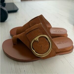 Rag & Bone Brown Suede Slide Sandals with Gold Buckle